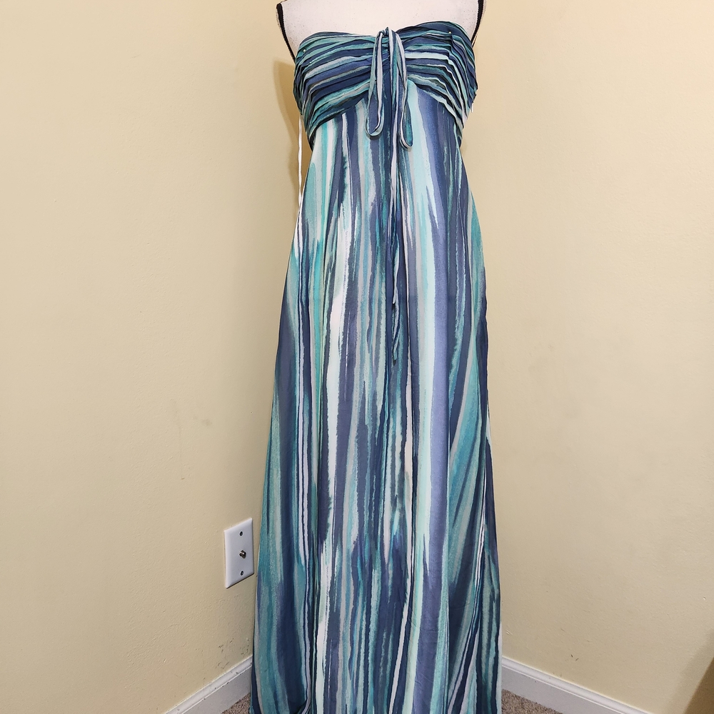 LC Lauren Conrad Blue and White Strapless Sundress Resort Wear